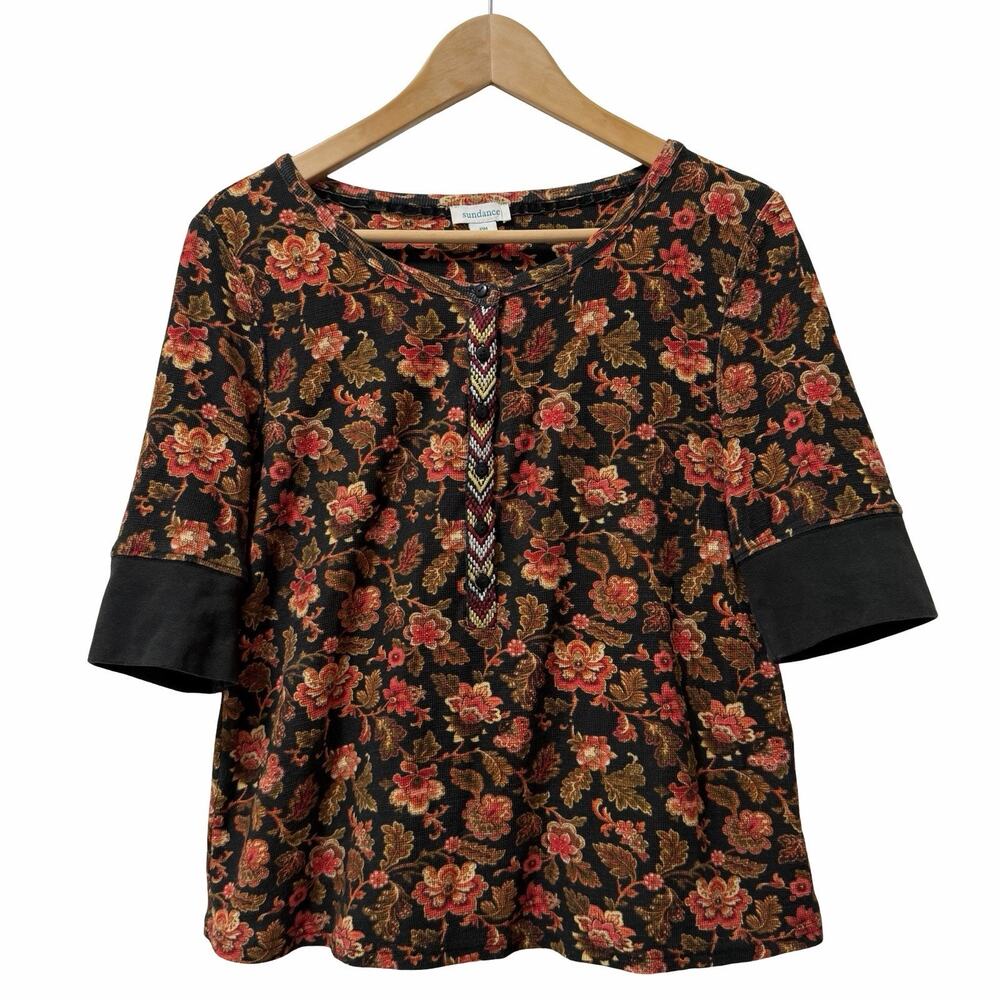 Sundance Womens Cordeila Floral Thermal Henley Top Size MP Bloomcore Cottagecore